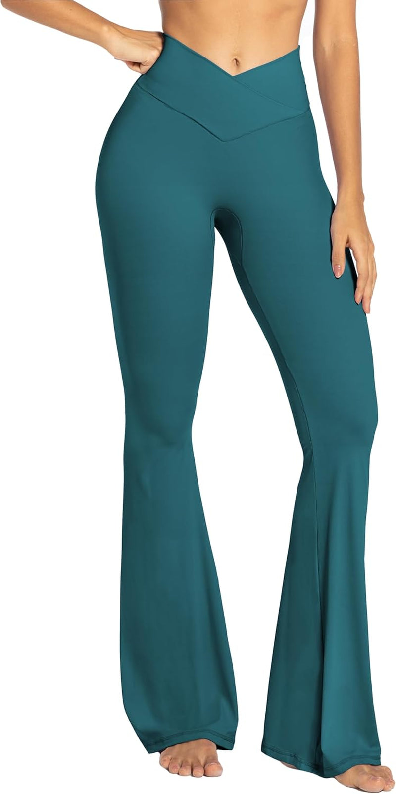 Flare Leggings, Crossover Yoga Pants with Tummy Control, High-Waisted and Wide Leg