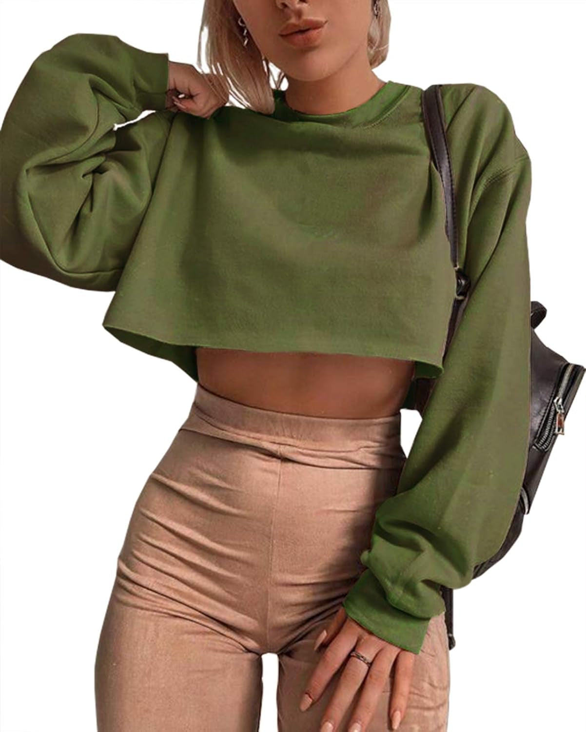 Women'S Crewneck Long Sleeve Crop Tops Workout Casual Pullover Loose Sweatshirts