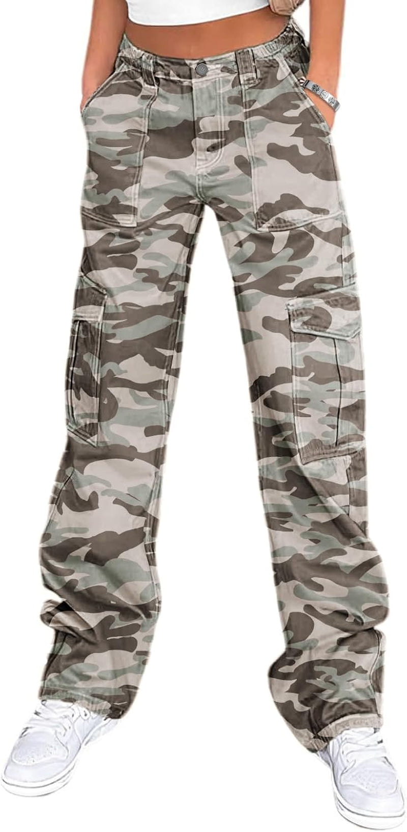 Cargo Pants for Women High Waisted Casual Pants Baggy Stretchy Wide Leg Y2K Streetwear with 6 Pockets