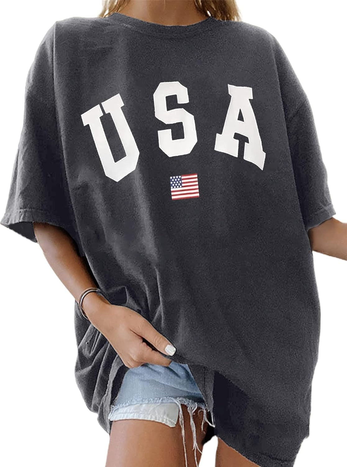 Women'S Casual Oversized T Shirt Short Sleeve Graphic Tee Letter Sun Moon Shirts