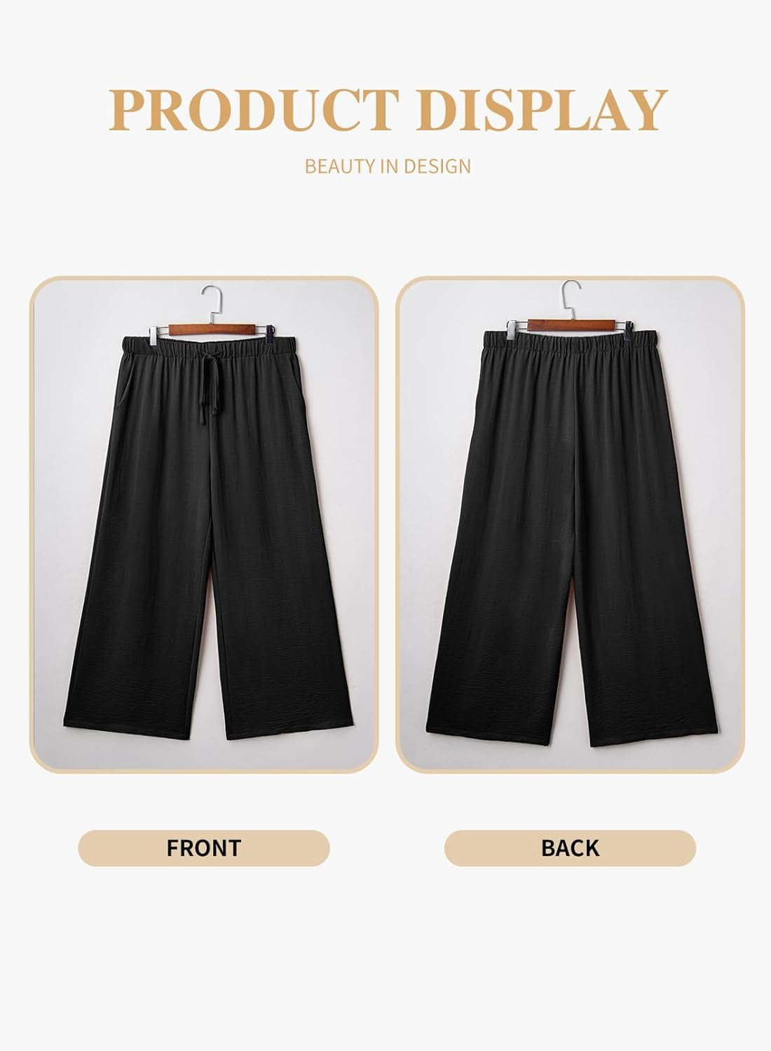 Womens plus Size Pants Summer Elastic High Waist Drawstring Casual Loose Wide Leg Trousers Pants with Pockets(1X-5X)