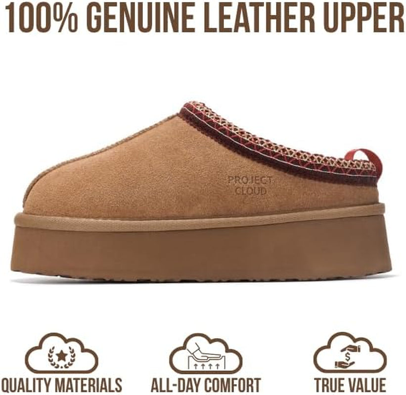 100% Genuine Leather Platform Slippers for Women – Soft Memory Foam Womens Slippers & Supportive Clogs for Women 2025 – Cozy, Stylish Everyday Footwear (Sayre)