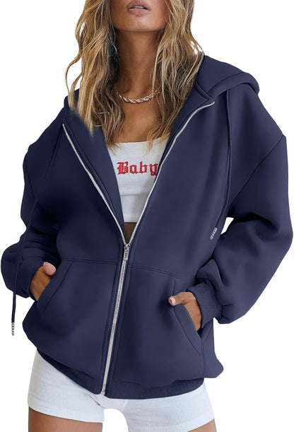 Womens Zip up Hoodies Oversized Sweatshirts Fall Fashion Spring Outfits Casual Jackets 2026 Winter Clothes