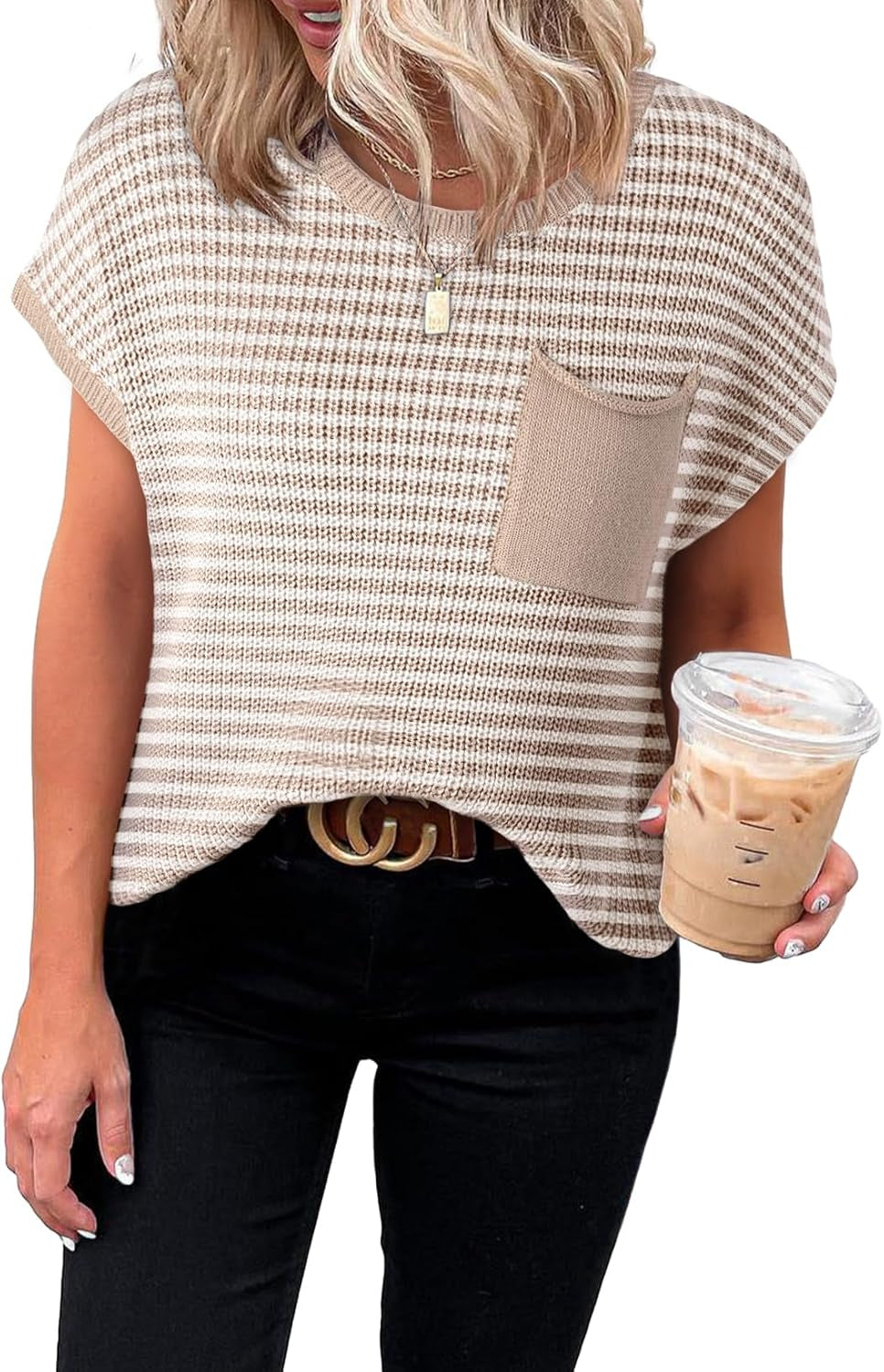 Women'S Casual Short Sleeve Loose Tunic Tops Lightweight Knit Spring Pullover Sweater Blouses