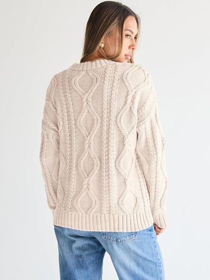 Women'S Oversized Cable Knit Crewneck Sweaters