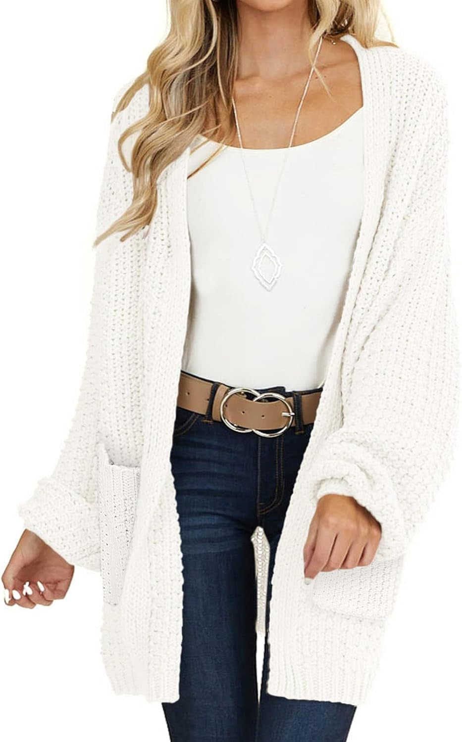 Women'S 2025 Fall Open Front Chunky Knit Sweater Oversized Lantern Sleeve Cardigan Outwear