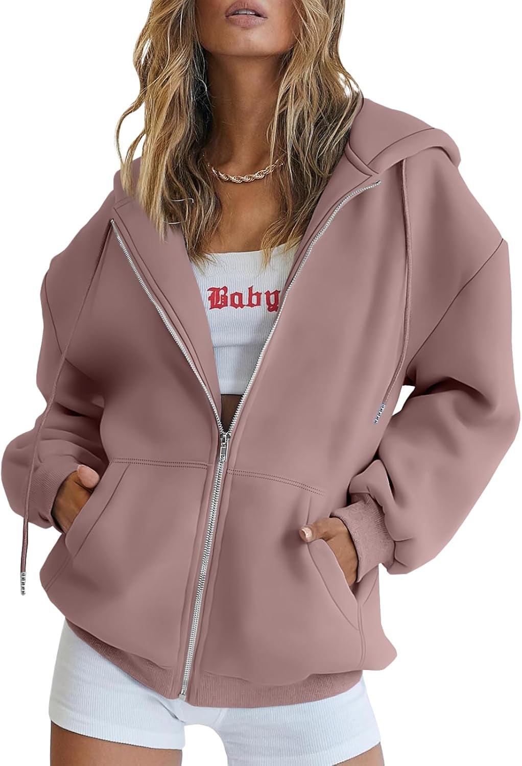 Womens Zip up Hoodies Oversized Sweatshirts Fall Fashion Spring Outfits Casual Jackets 2026 Winter Clothes
