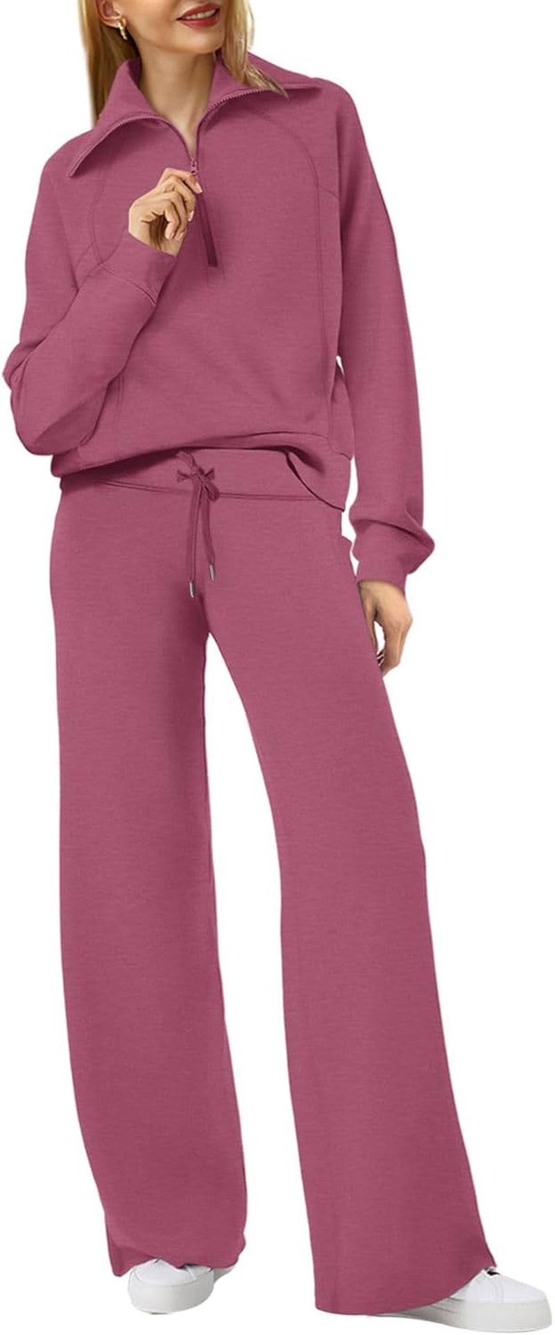 Lounge Sets for Women 2025 Half Zip Sweatshirt and Wide Leg Sweatpant 2 Piece Outfits Sweatsuit Tracksuit