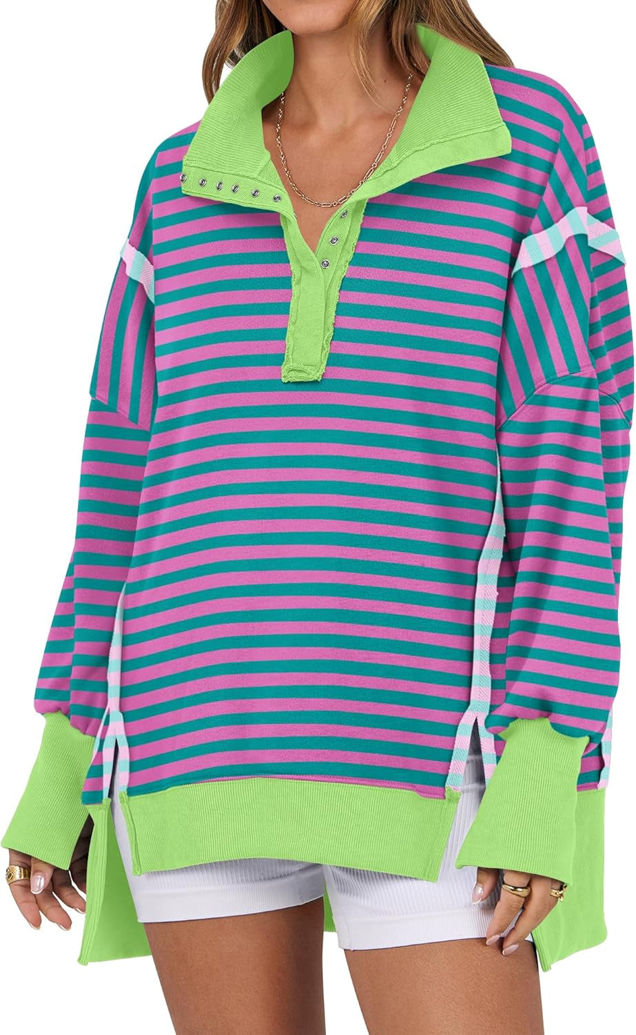 Women'S Sweatshirts Oversized Casual Loose Button up Henley Pullover Top High Low Split 2025 Fall Fashion Outfits