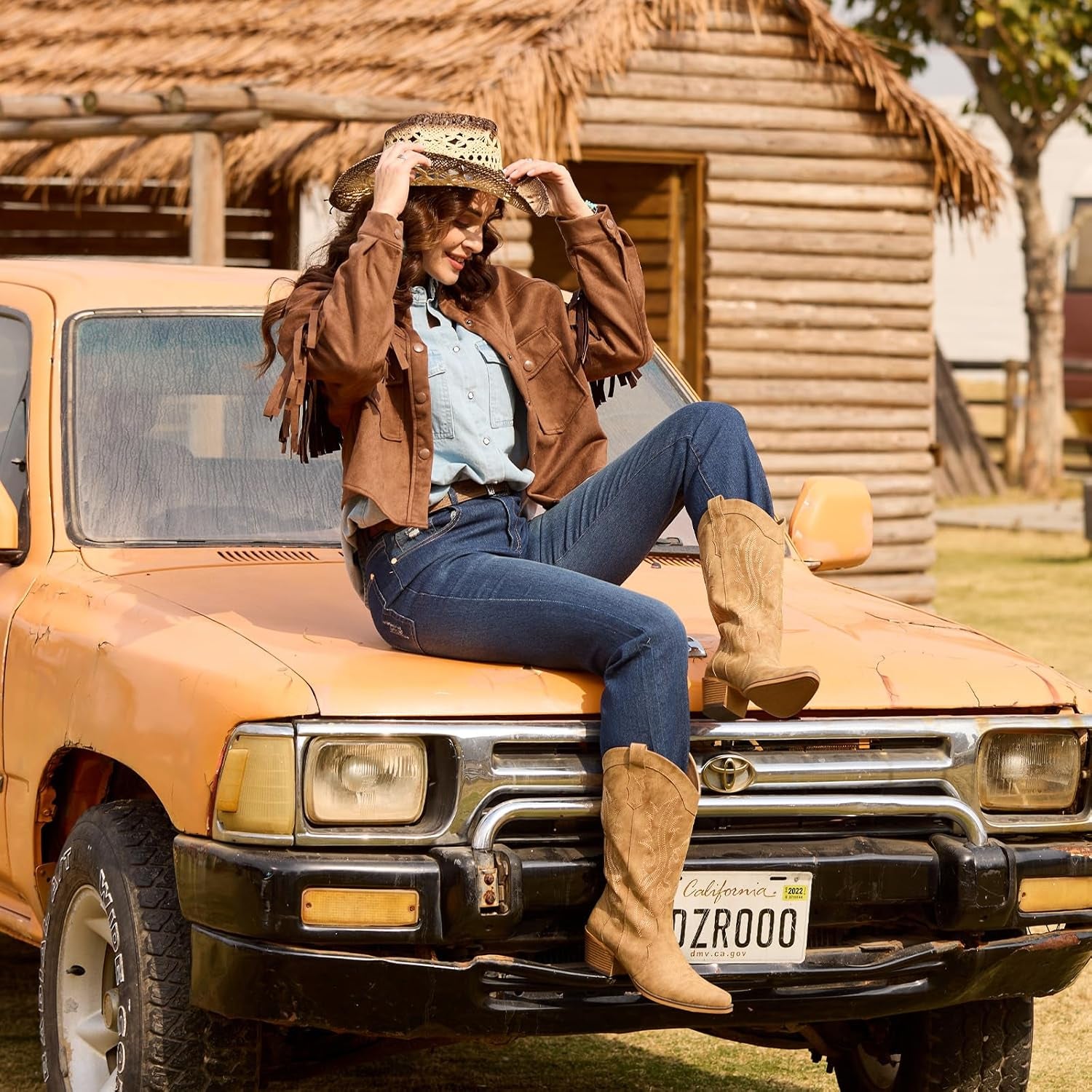 Cowboy Boots for Women Western Cowgirl Boots with Chunky Heel Mid Calf Snip Toe Ideal for Low Insteps