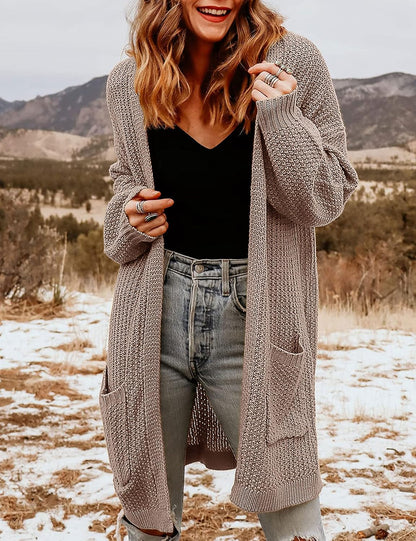 Women'S 2025 Fall Open Front Chunky Knit Sweater Oversized Lantern Sleeve Cardigan Outwear