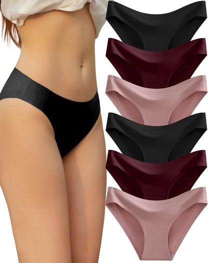6 Pack Women’S Seamless Hipster Underwear No Show Panties Invisibles Briefs Soft Stretch Bikini Underwears XS-XL
