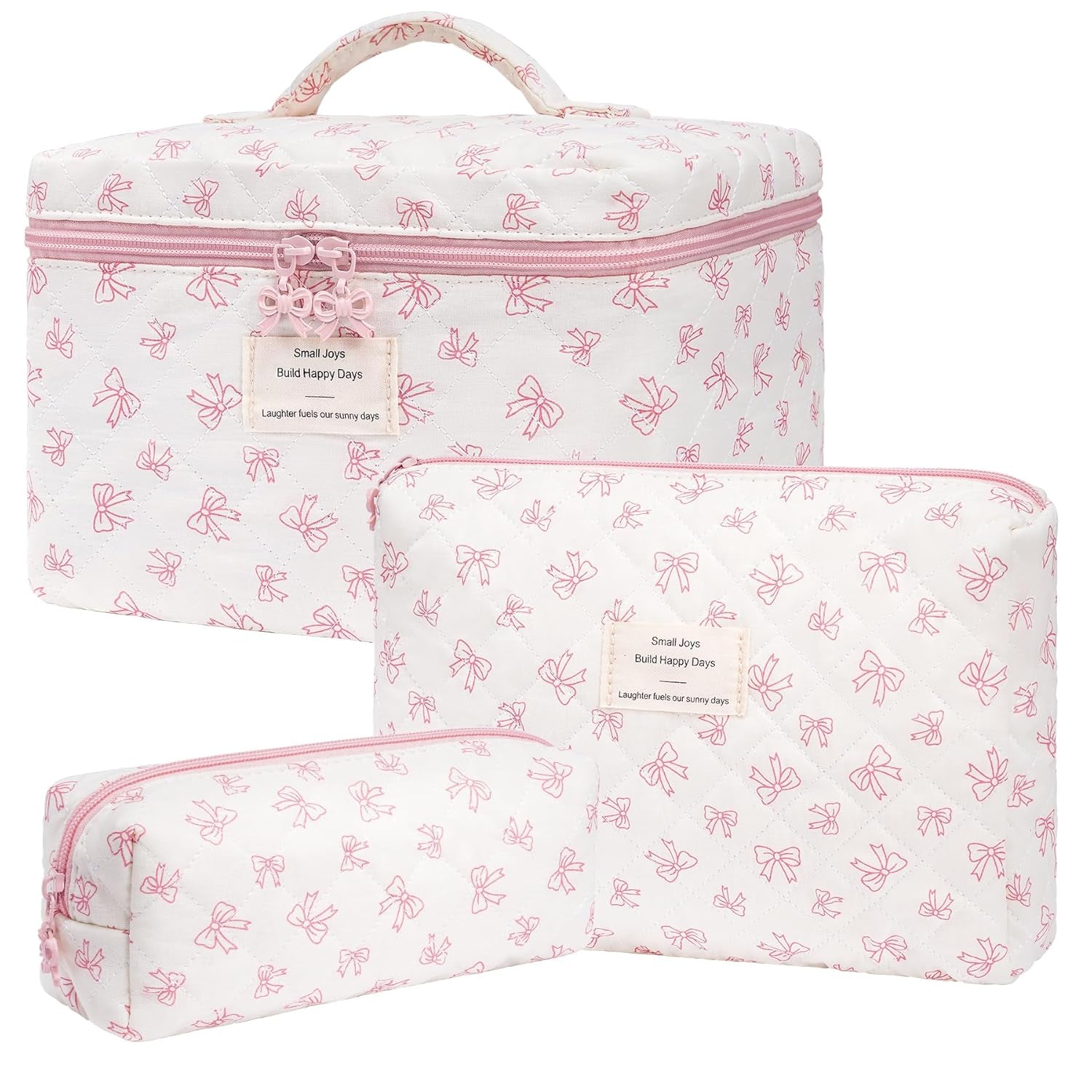 Makeup Bag,Quilted Cosmetic Bag,Large Floral Make up Bag for Women,Cotton Makeup Bag Set,Flower Travel Toiletry Bag