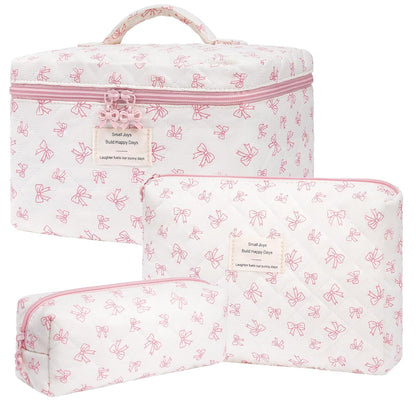 Makeup Bag,Quilted Cosmetic Bag,Large Floral Make up Bag for Women,Cotton Makeup Bag Set,Flower Travel Toiletry Bag