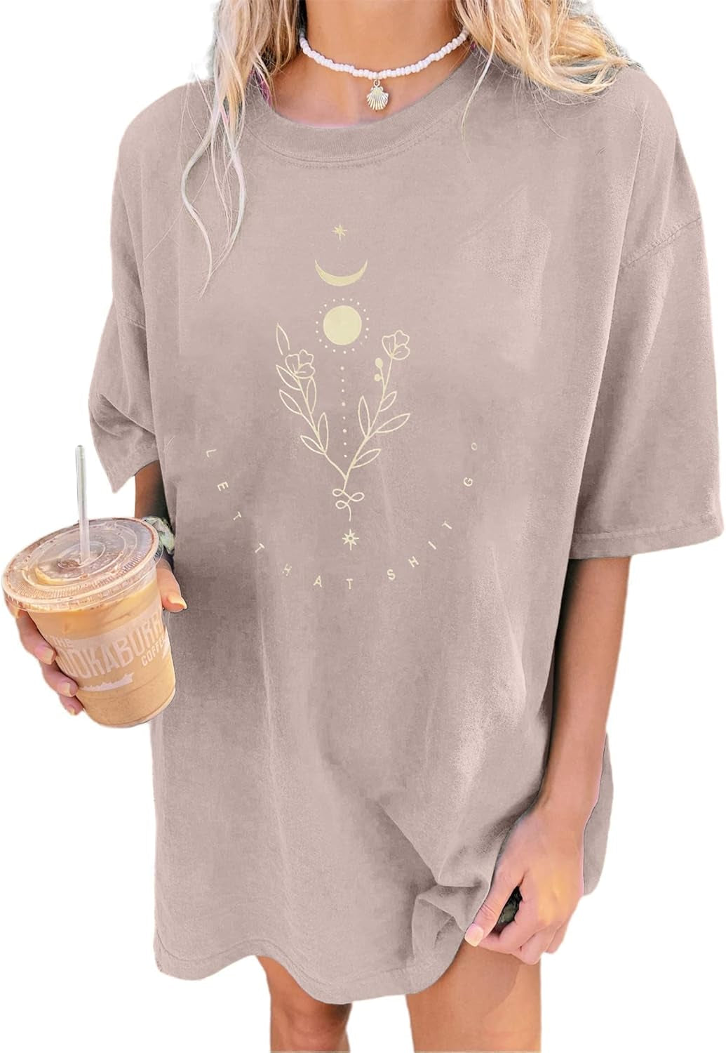 Women'S Casual Oversized T Shirt Short Sleeve Graphic Tee Letter Sun Moon Shirts