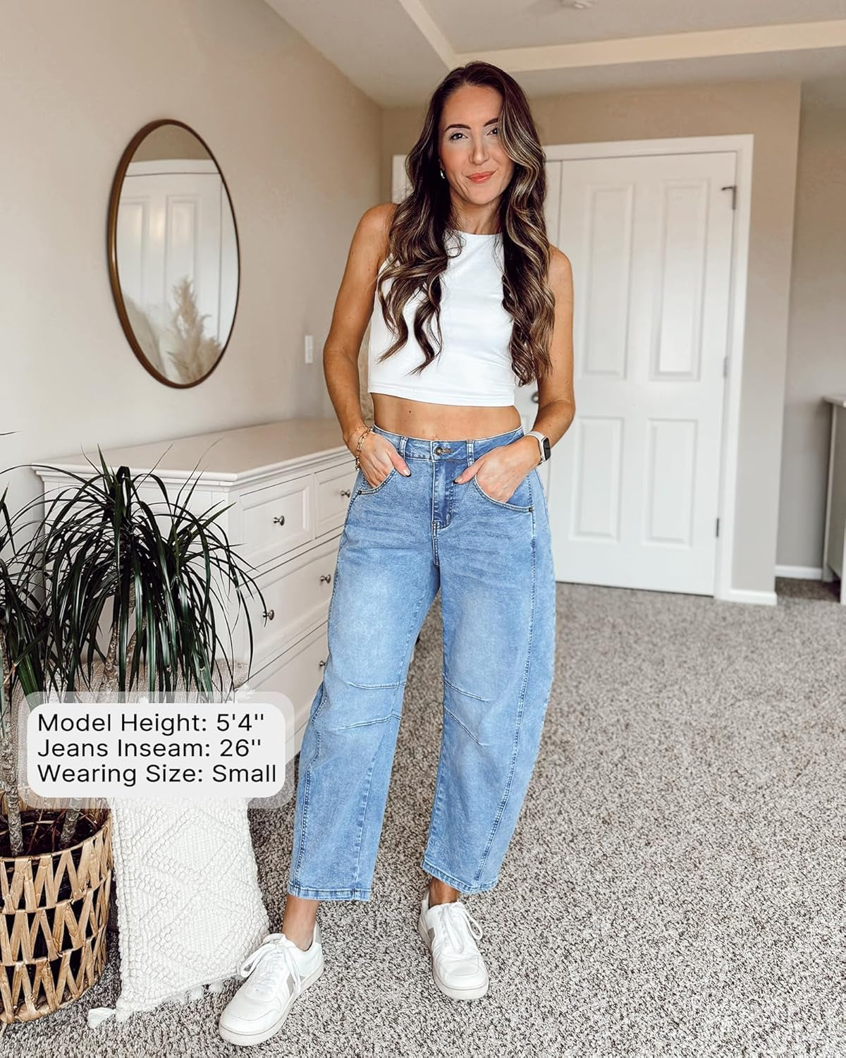 Barrel Jeans for Women Trendy High Waisted Wide Leg Baggy Cropped Relax Fit Stretch Denim Trouser Ankle Pants