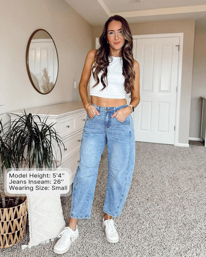 Barrel Jeans for Women Trendy High Waisted Wide Leg Baggy Cropped Relax Fit Stretch Denim Trouser Ankle Pants