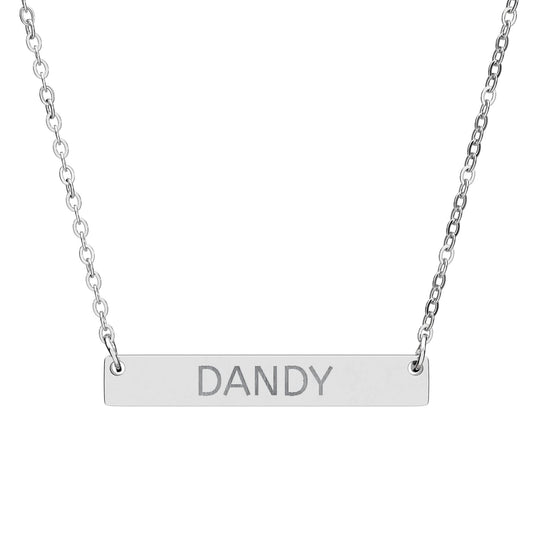 Dandy Bar Necklace - Minimalist Engraved Pendant - Dainty Script Jewelry