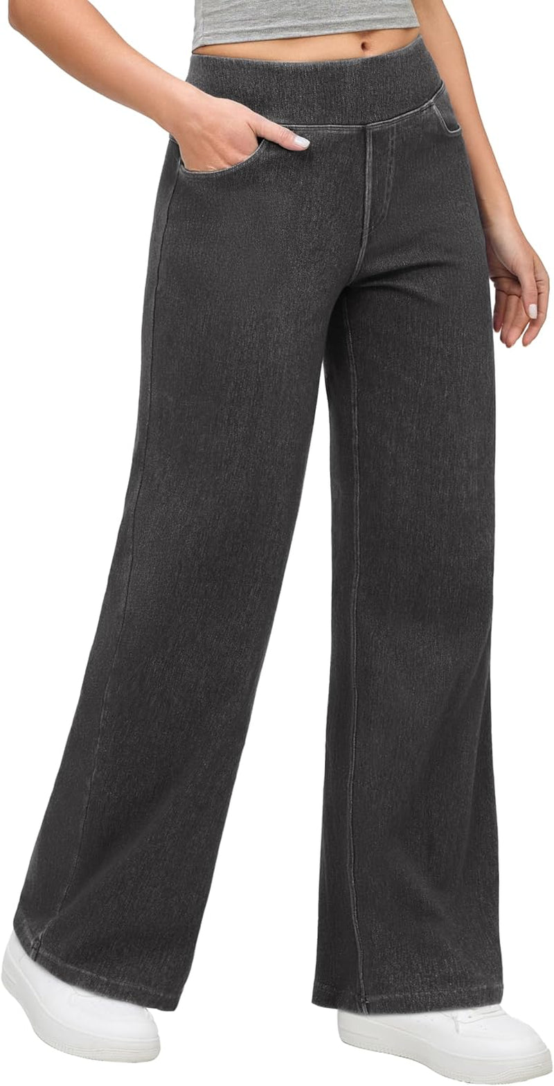 Wide Leg Jeans Woman High Waisted Pull on Baggy Jeans for Women Stretchy Trendy Womens Jean Straight Casual Denim Pants