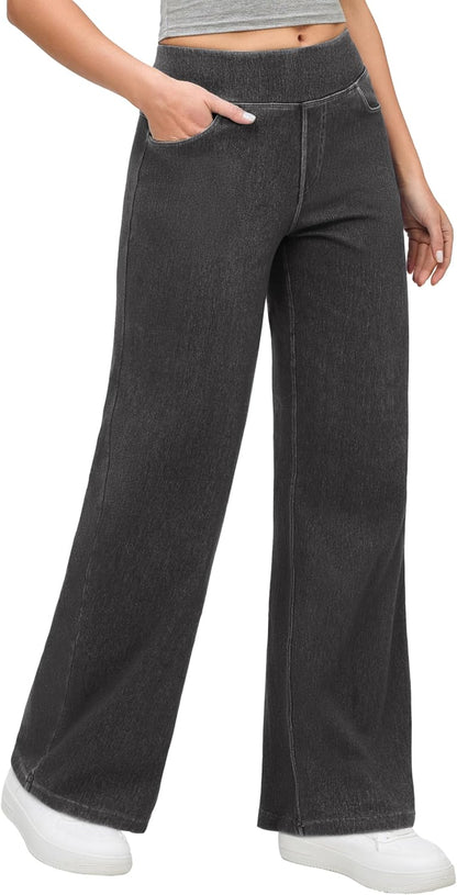 Wide Leg Jeans Woman High Waisted Pull on Baggy Jeans for Women Stretchy Trendy Womens Jean Straight Casual Denim Pants