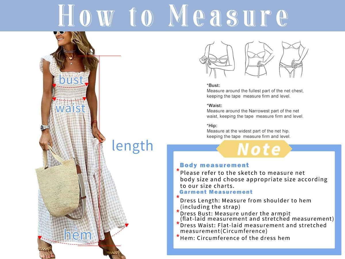 Women'S Retro Plaid Smocked Dress Spaghetti Strap Flounce Long Dress