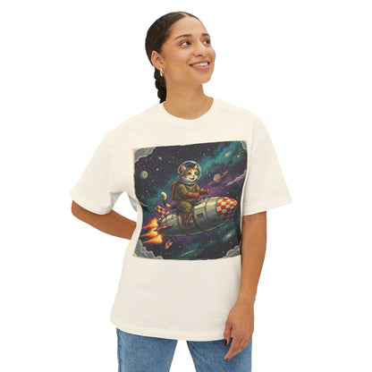 Unisex Oversized Boxy Tee Cat Rocket Outer Space Graphic Tee