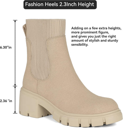 Women'S Chelsea Boots Fashion Slip on Platform Ankle Boots Lug Sole Chunky Booties