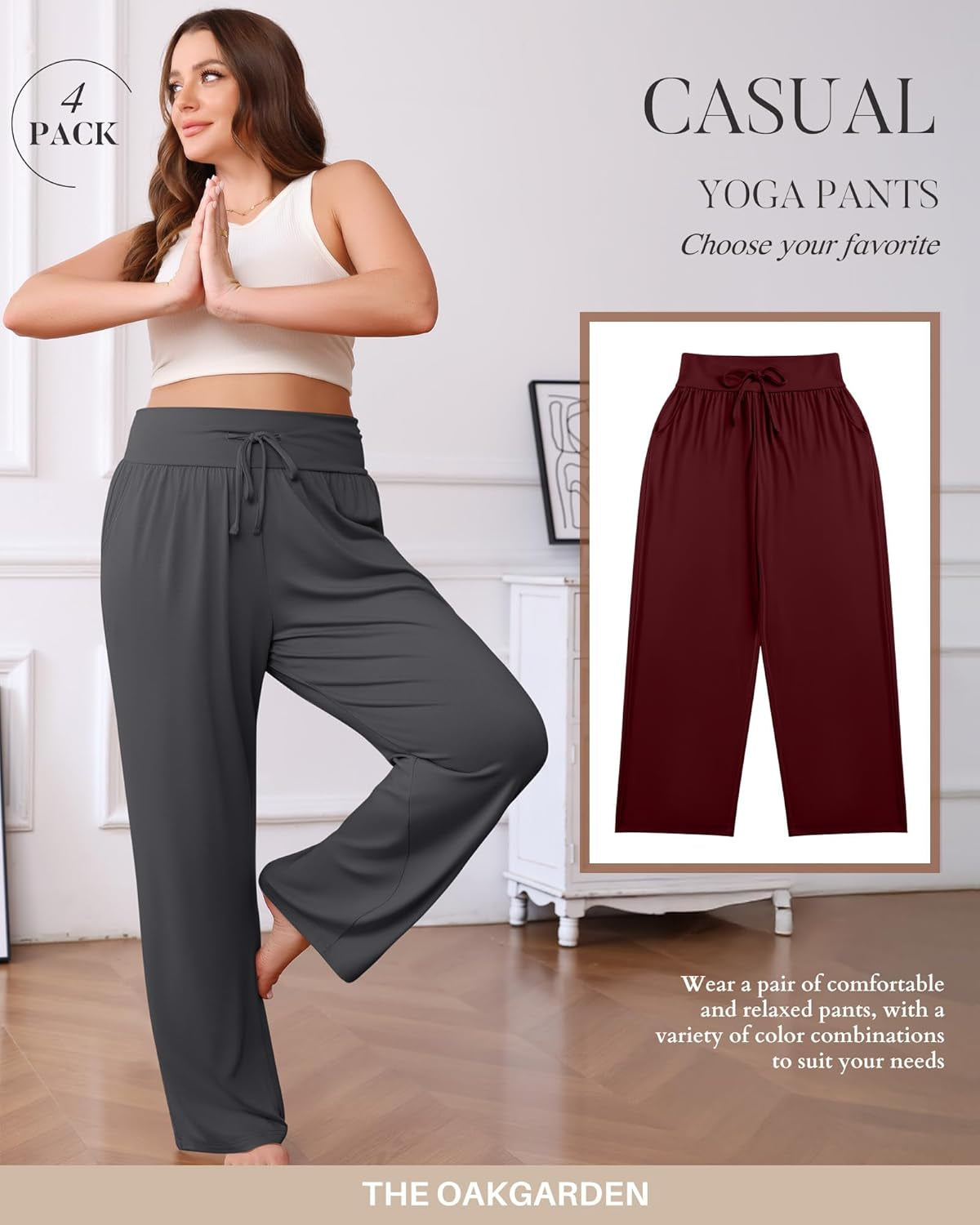 4 Pack Women'S plus Size Lounge Pants Wide Leg Yoga Pants Drawstring Baggy Sweatpants Loose Casual Workout Jogger