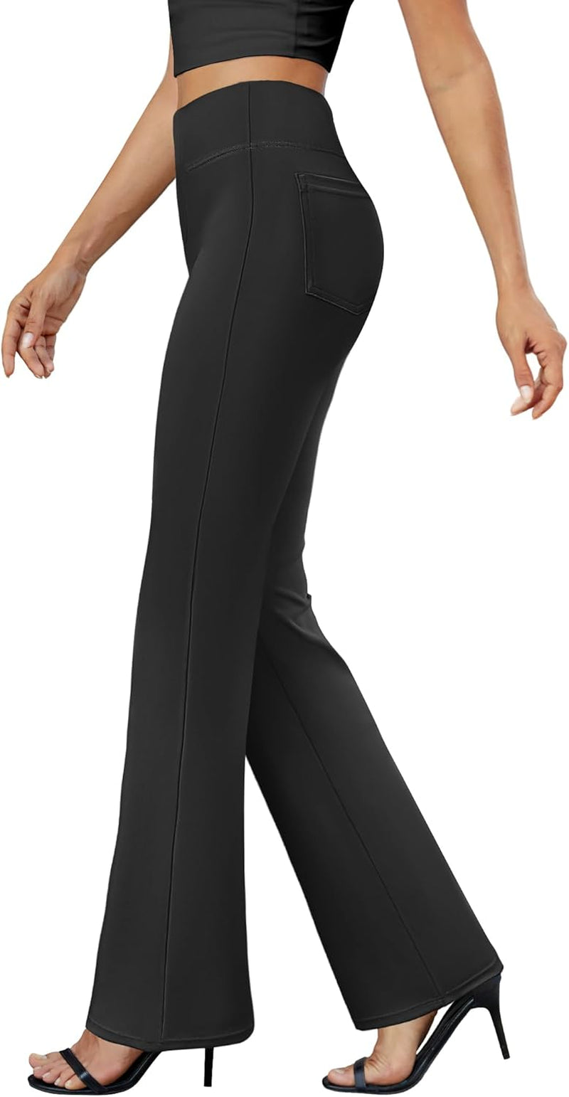 Womens Bootcut Dress Pants Business Casual Work Pants with Pockets High Waist Stretchy Trousers Pull on Office Slacks