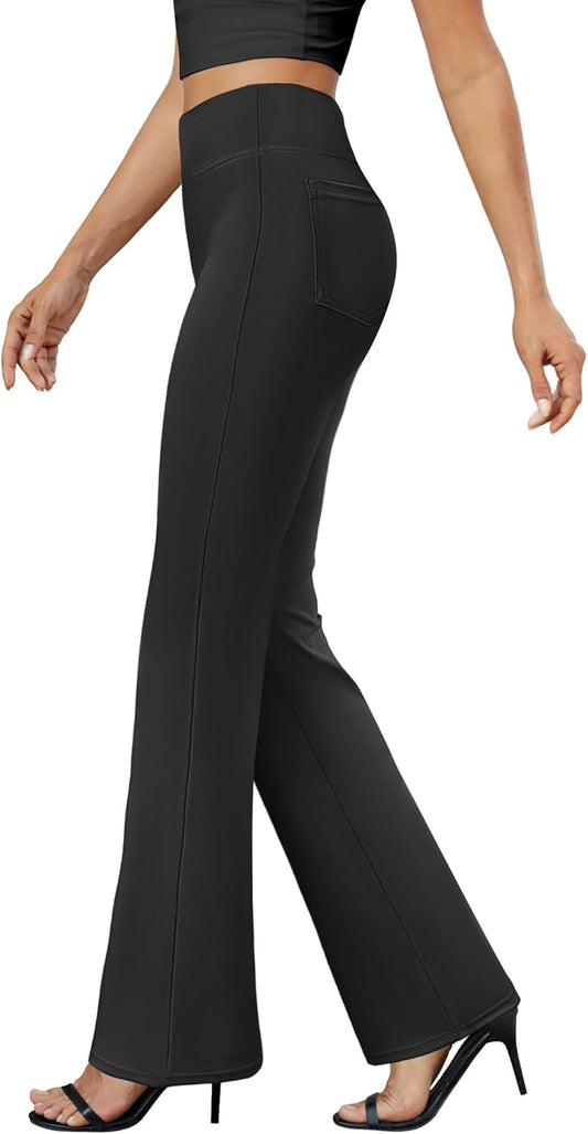 Womens Bootcut Dress Pants Business Casual Work Pants with Pockets High Waist Stretchy Trousers Pull on Office Slacks