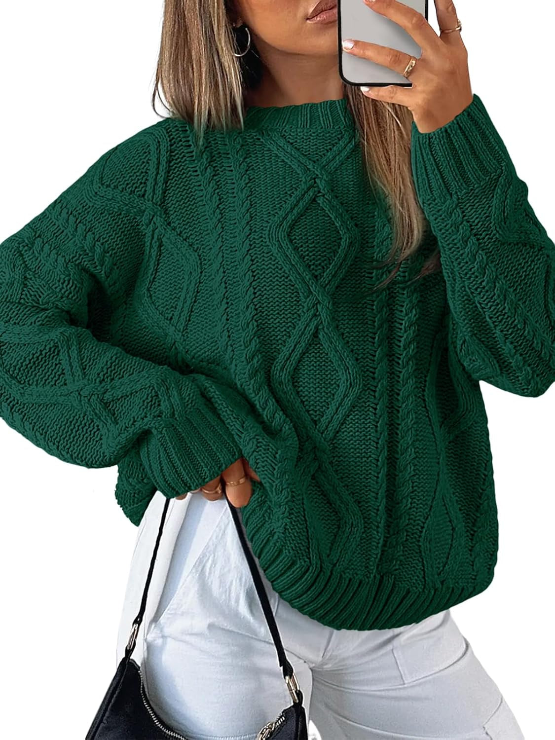 Women'S Oversized Cable Knit Crewneck Sweaters