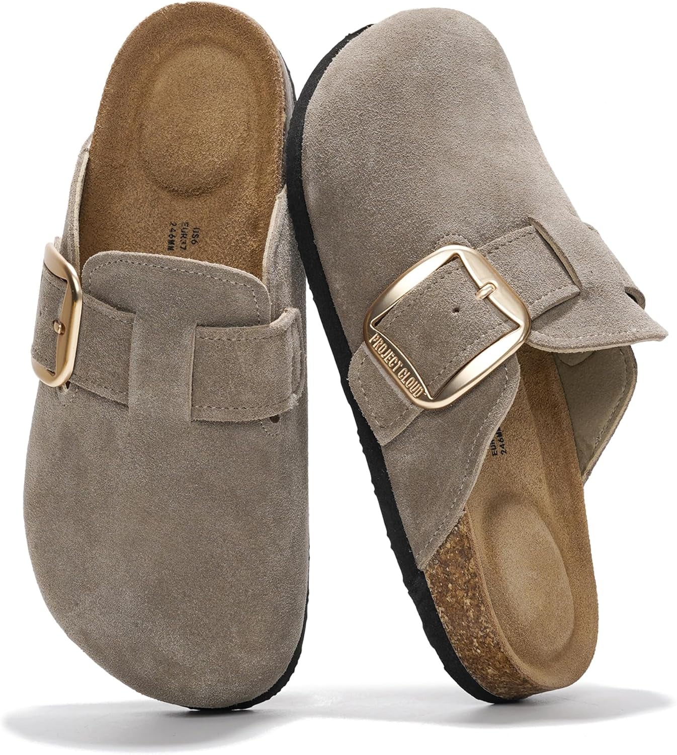 100% Genuine Leather Clogs for Women Shoes - Memory Foam Insole, Non-Slip & Natural Cork Footbed Arch Support Big Buckle Womens Clogs and Mules Footwear (Manchester)