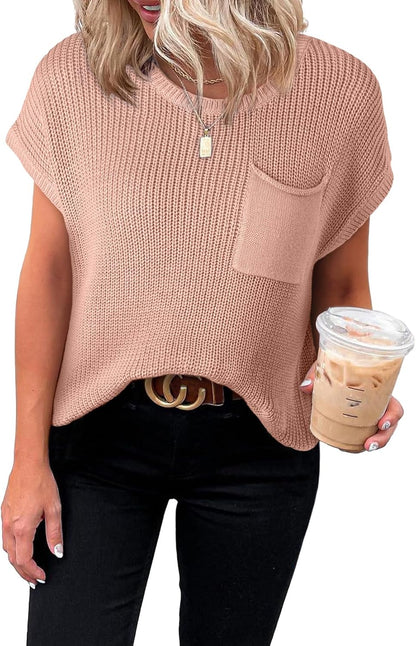 Women'S Casual Short Sleeve Loose Tunic Tops Lightweight Knit Spring Pullover Sweater Blouses