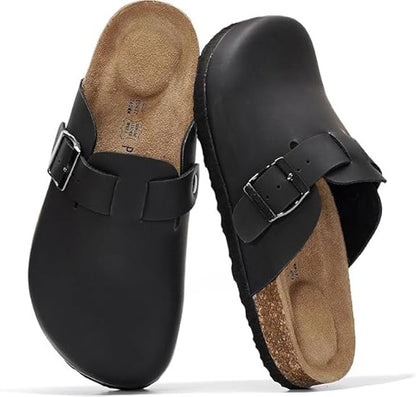Genuine Leather Footbed Clogs for Women - Memory Foam Arch Support Slippers for Women - Trendy Slip-Ons Women'S Mules & Clogs Sandals (Benton)