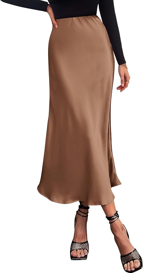 Long Satin Summer Fall Skirt Silk Elegant High Waist Cocktail Party Wedding Midi Skirts