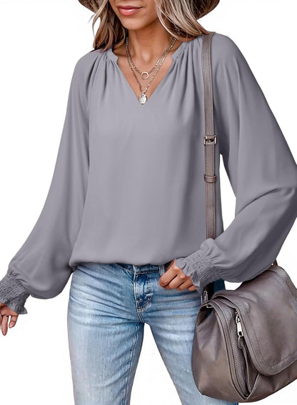 Womens Blouses Dressy Casual Flowy Boho Tops V Neck Long Sleeve Shirts