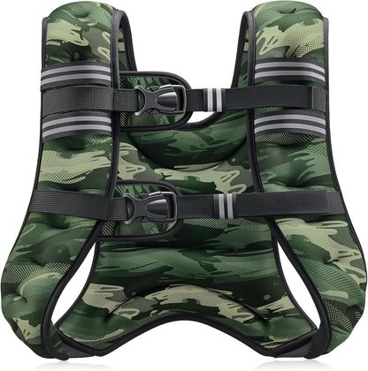 Weighted Vest, 6Lb/8Lb/12Lb/16Lb/20Lb/25Lb/30Lb Weight Vest with Reflective Stripe for Workout, Strength Training, Running, Fitness, Muscle Building, Weight Loss, Weightlifting