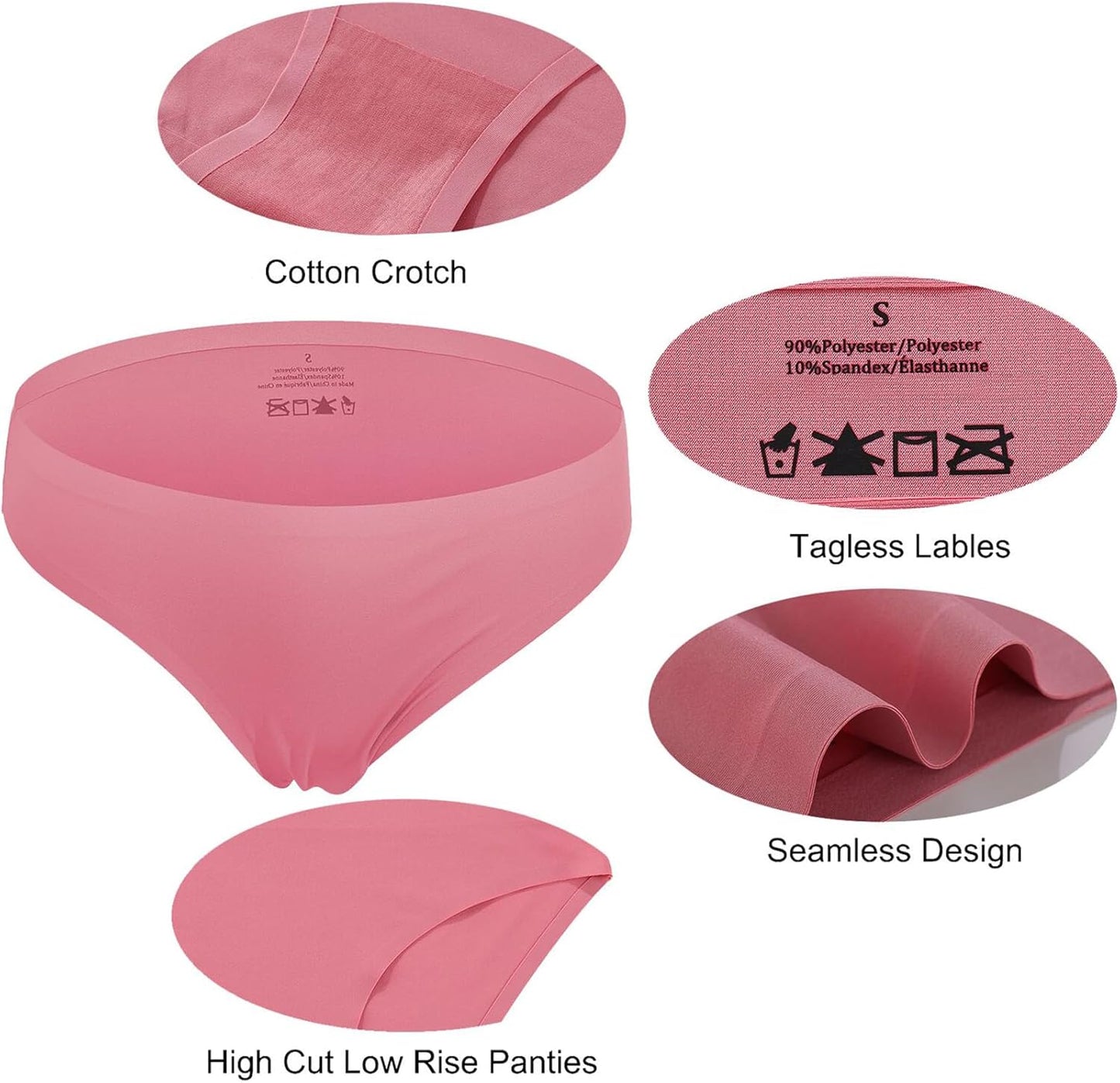 6 Pack Women’S Seamless Hipster Underwear No Show Panties Invisibles Briefs Soft Stretch Bikini Underwears XS-XL