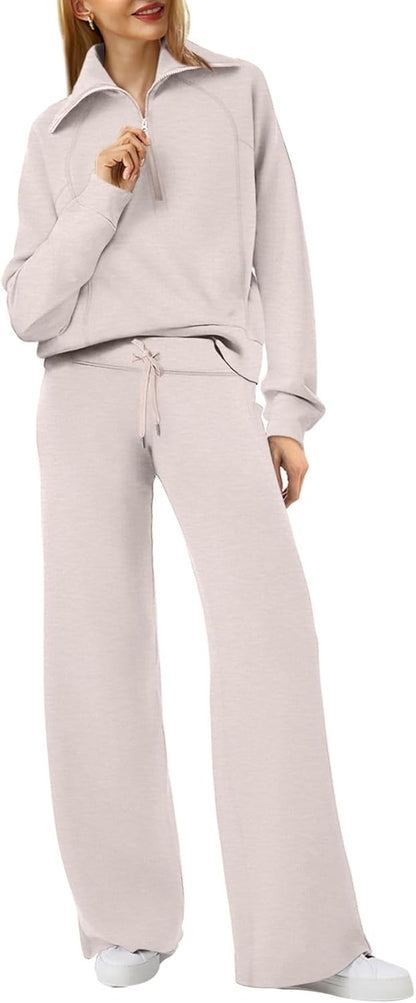 Lounge Sets for Women 2025 Half Zip Sweatshirt and Wide Leg Sweatpant 2 Piece Outfits Sweatsuit Tracksuit