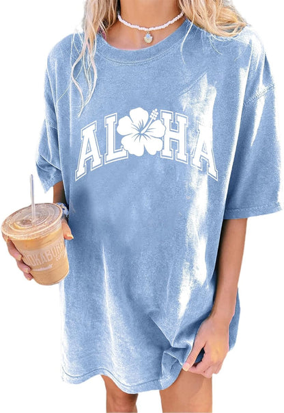 Women'S Casual Oversized T Shirt Short Sleeve Graphic Tee Letter Sun Moon Shirts