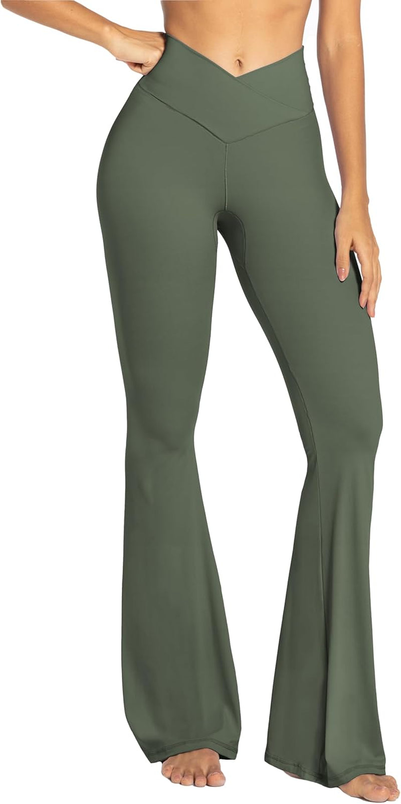 Flare Leggings, Crossover Yoga Pants with Tummy Control, High-Waisted and Wide Leg
