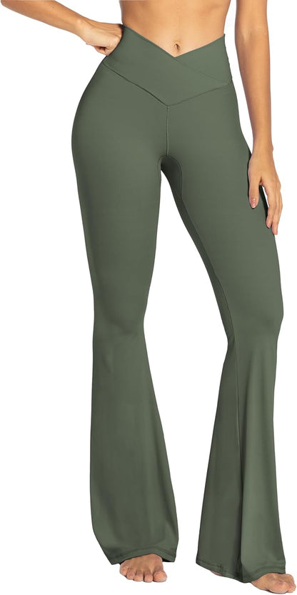 Flare Leggings, Crossover Yoga Pants with Tummy Control, High-Waisted and Wide Leg