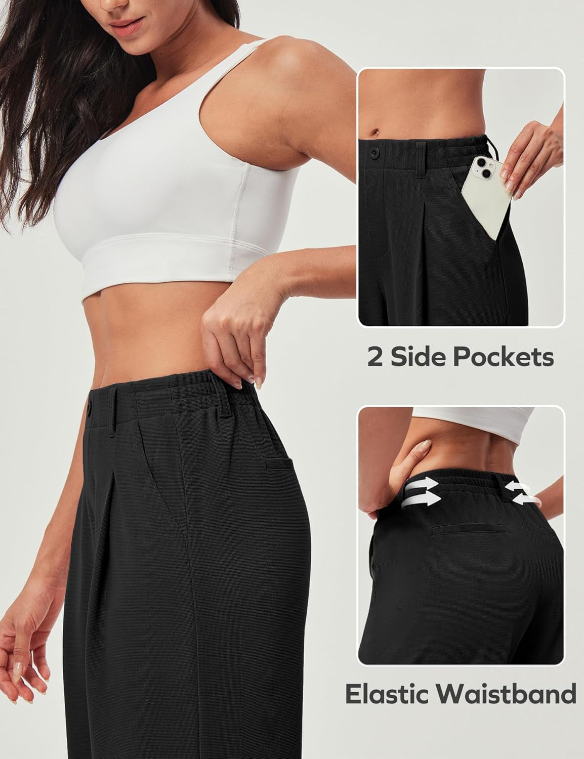 Wide Leg Pants Woman Stretchy Work Dress Pants Women Pull on Business Casual Slacks Trousers Fall Outfits 26"/28"