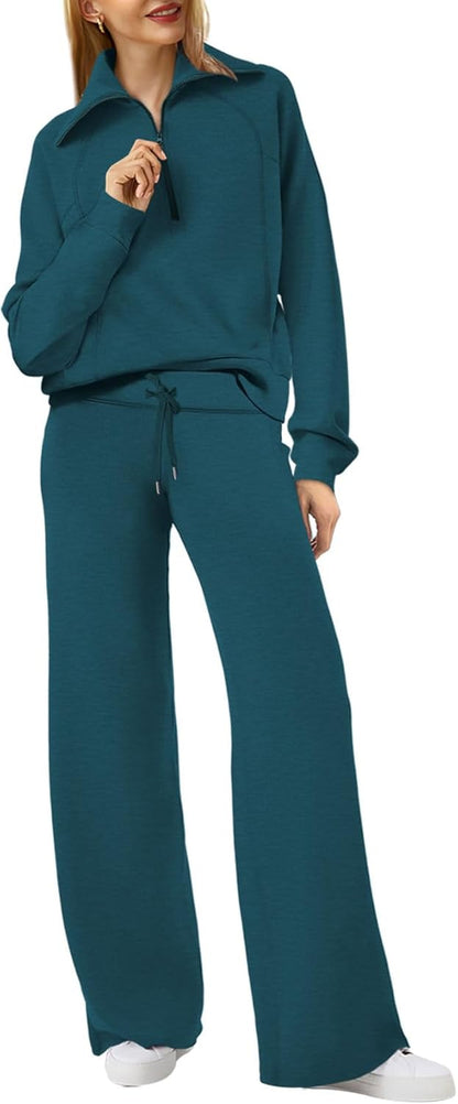 Lounge Sets for Women 2025 Half Zip Sweatshirt and Wide Leg Sweatpant 2 Piece Outfits Sweatsuit Tracksuit