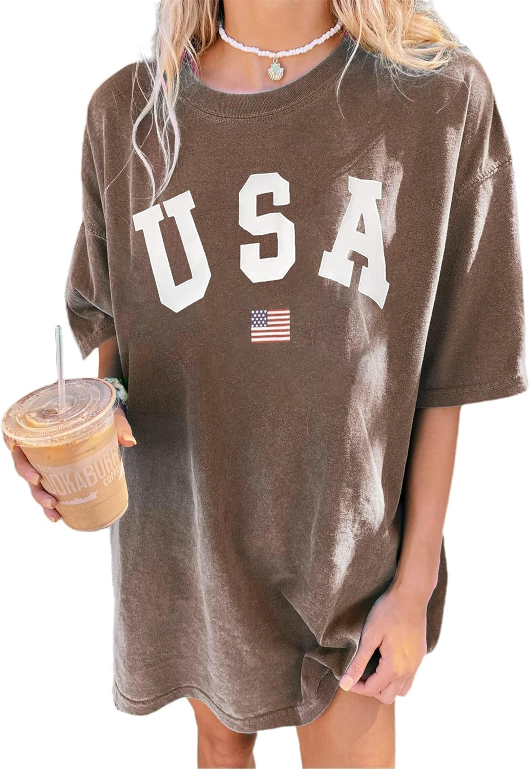 Women'S Casual Oversized T Shirt Short Sleeve Graphic Tee Letter Sun Moon Shirts
