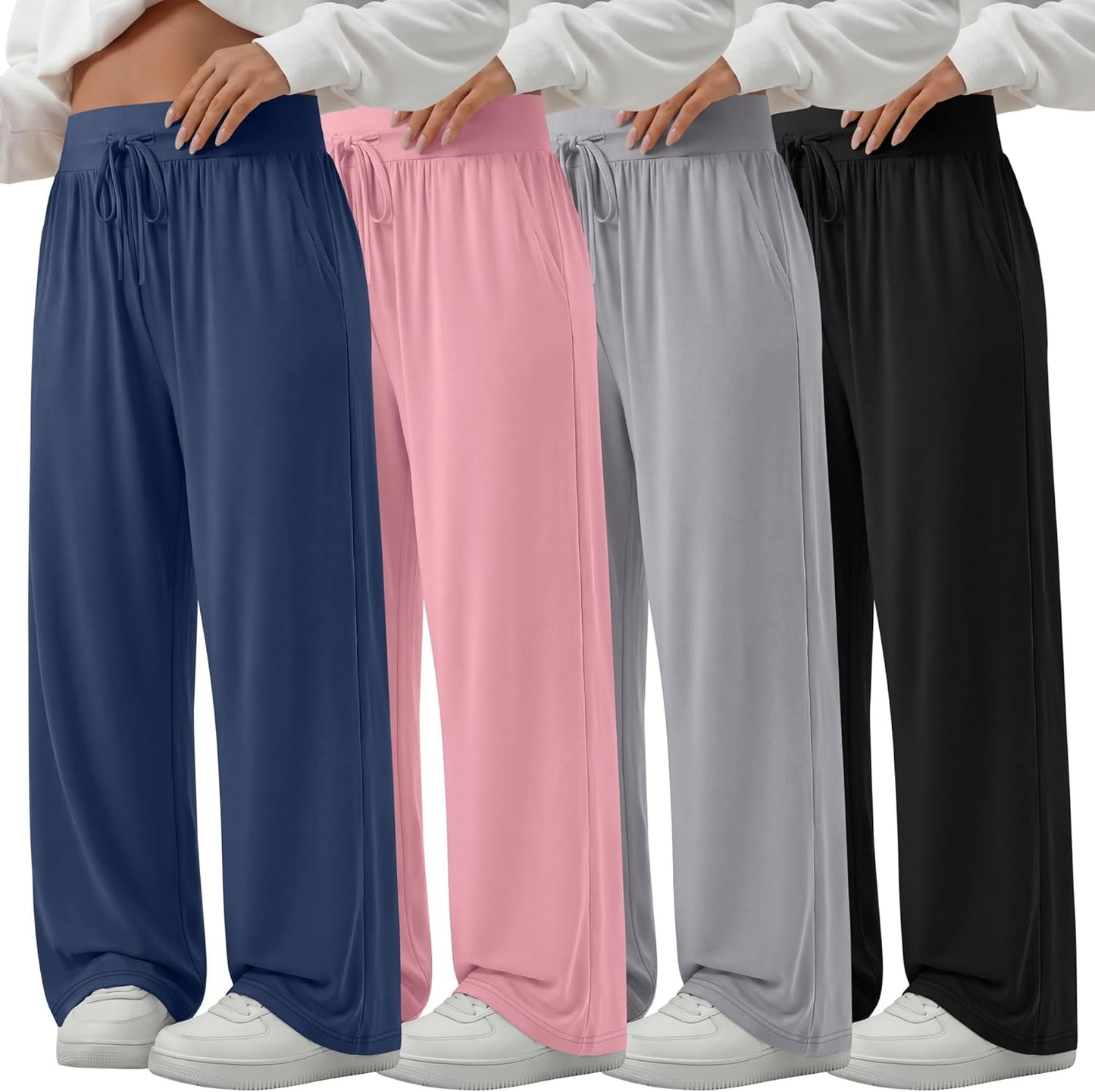 4 Pack Women'S plus Size Lounge Pants Wide Leg Yoga Pants Drawstring Baggy Sweatpants Loose Casual Workout Jogger