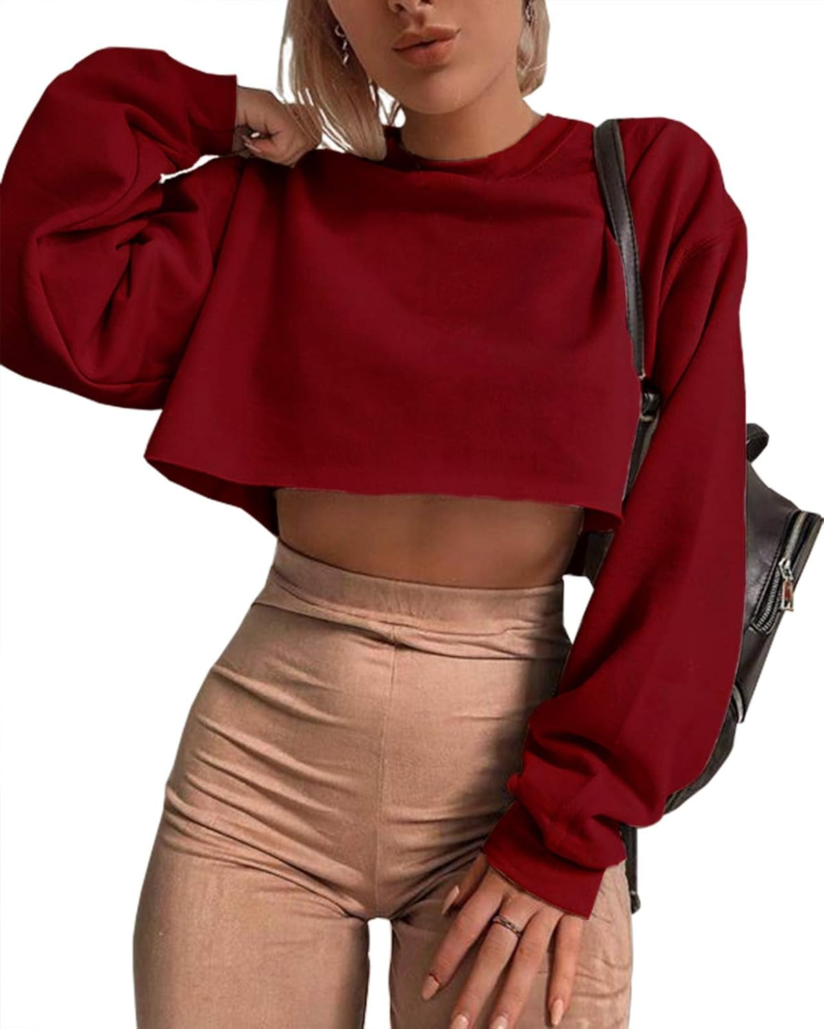 Women'S Crewneck Long Sleeve Crop Tops Workout Casual Pullover Loose Sweatshirts