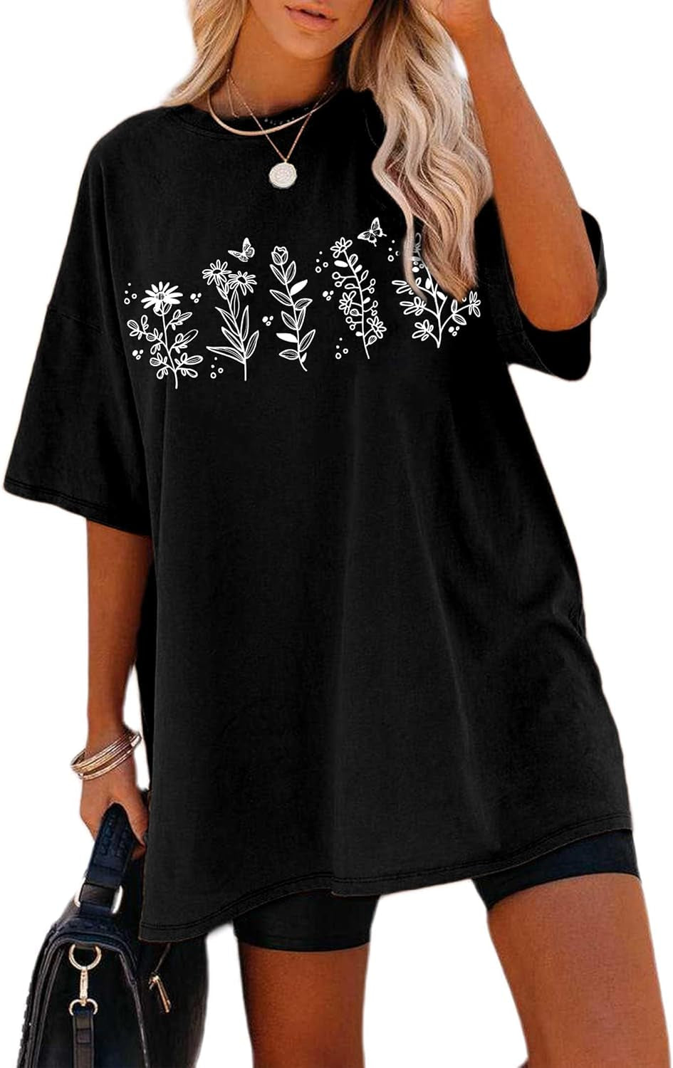 Women'S Casual Oversized T Shirt Short Sleeve Graphic Tee Letter Sun Moon Shirts