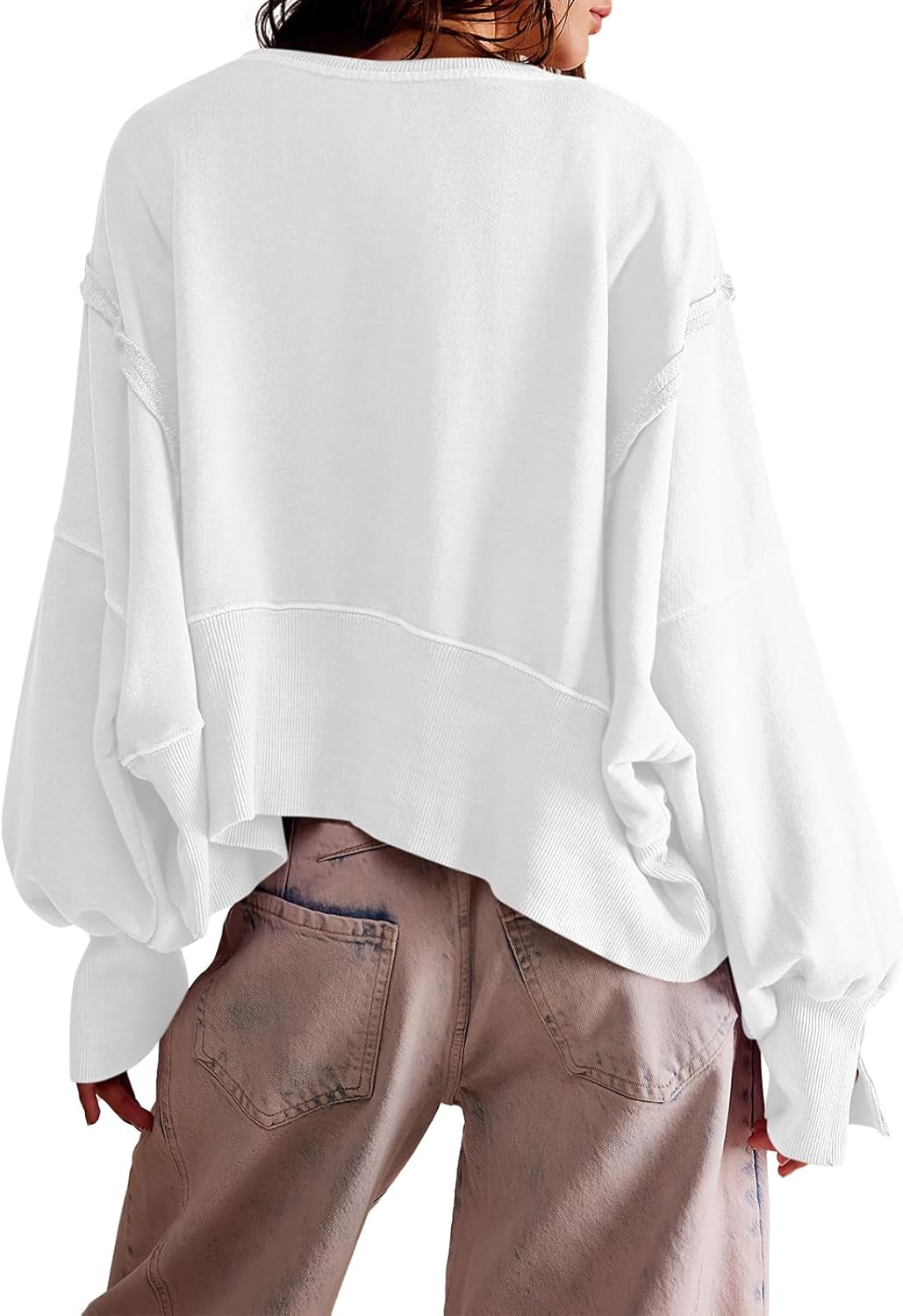 Womens Casual Sweatshirt Long Sleeve Tops Crewneck Loose Fit Tee Pullover Crop Tshirt Side Slit Fall Fashion 2024