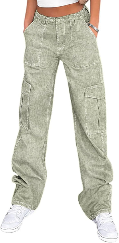 Cargo Pants for Women High Waisted Casual Pants Baggy Stretchy Wide Leg Y2K Streetwear with 6 Pockets